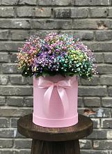 Цветочная композиция из Гипсофила и Розы в шляпной коробке в Быкогорке