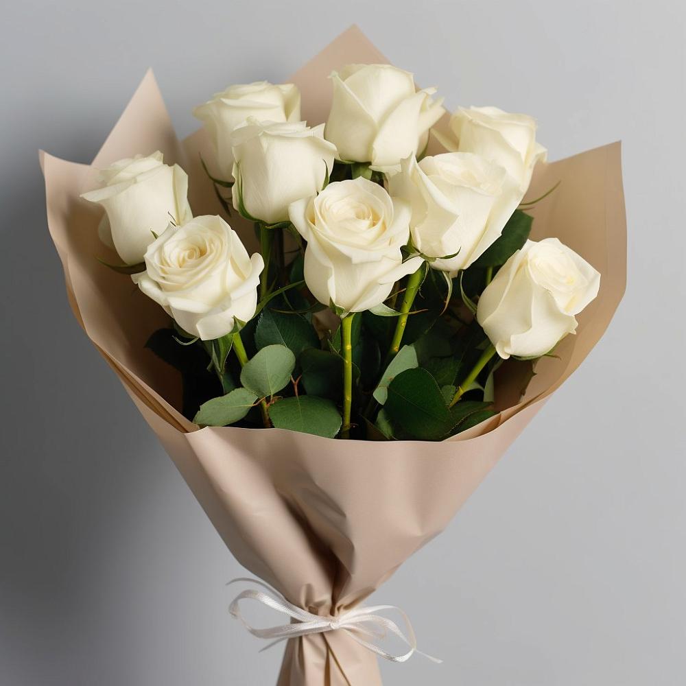 Букет 9 Белых роз Эдлесс Лав в Быкогорке