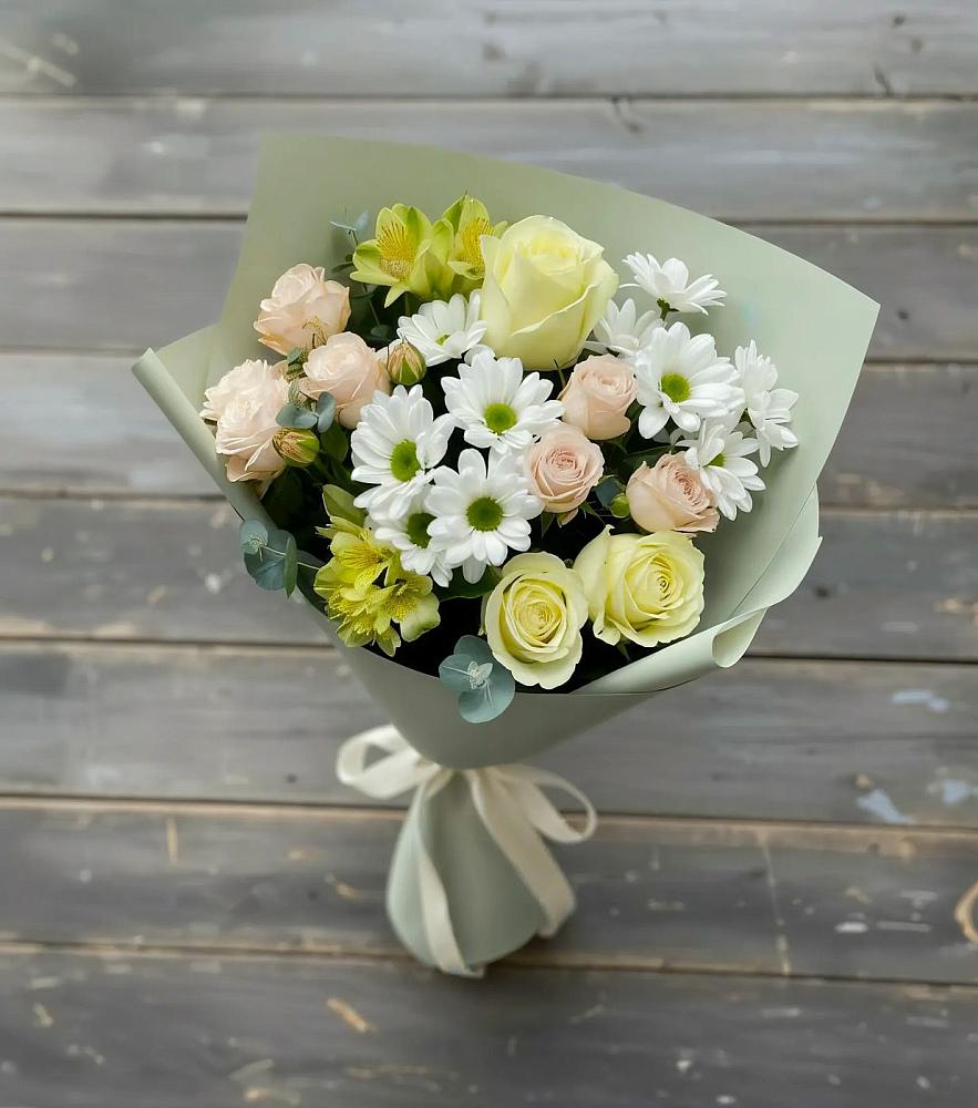 Букет цветов из: Альстромерии, Розы и Хризантемы в Быкогорке