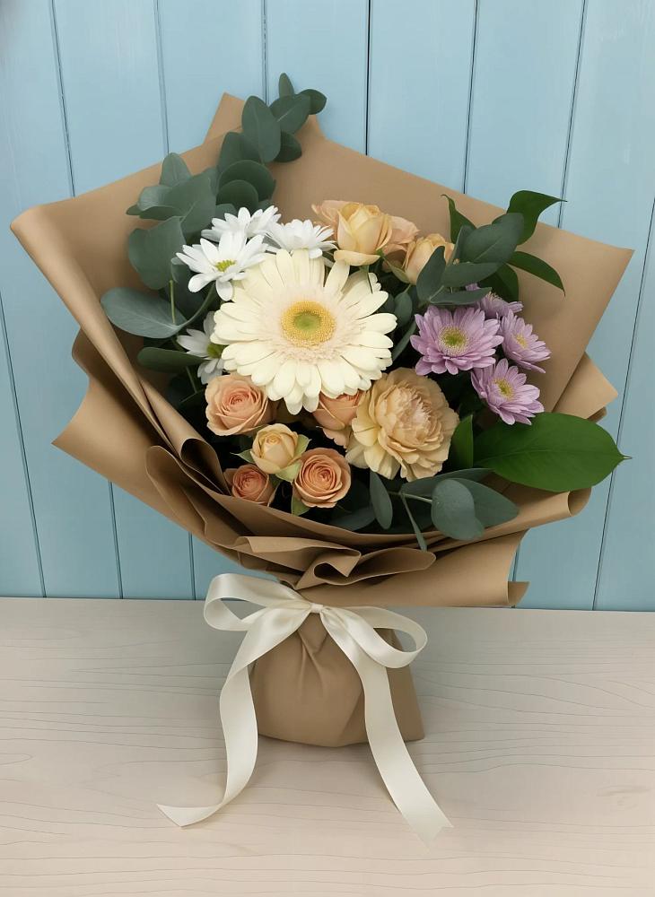 Букет цветов из: Герберы и Хризантемы в Быкогорке