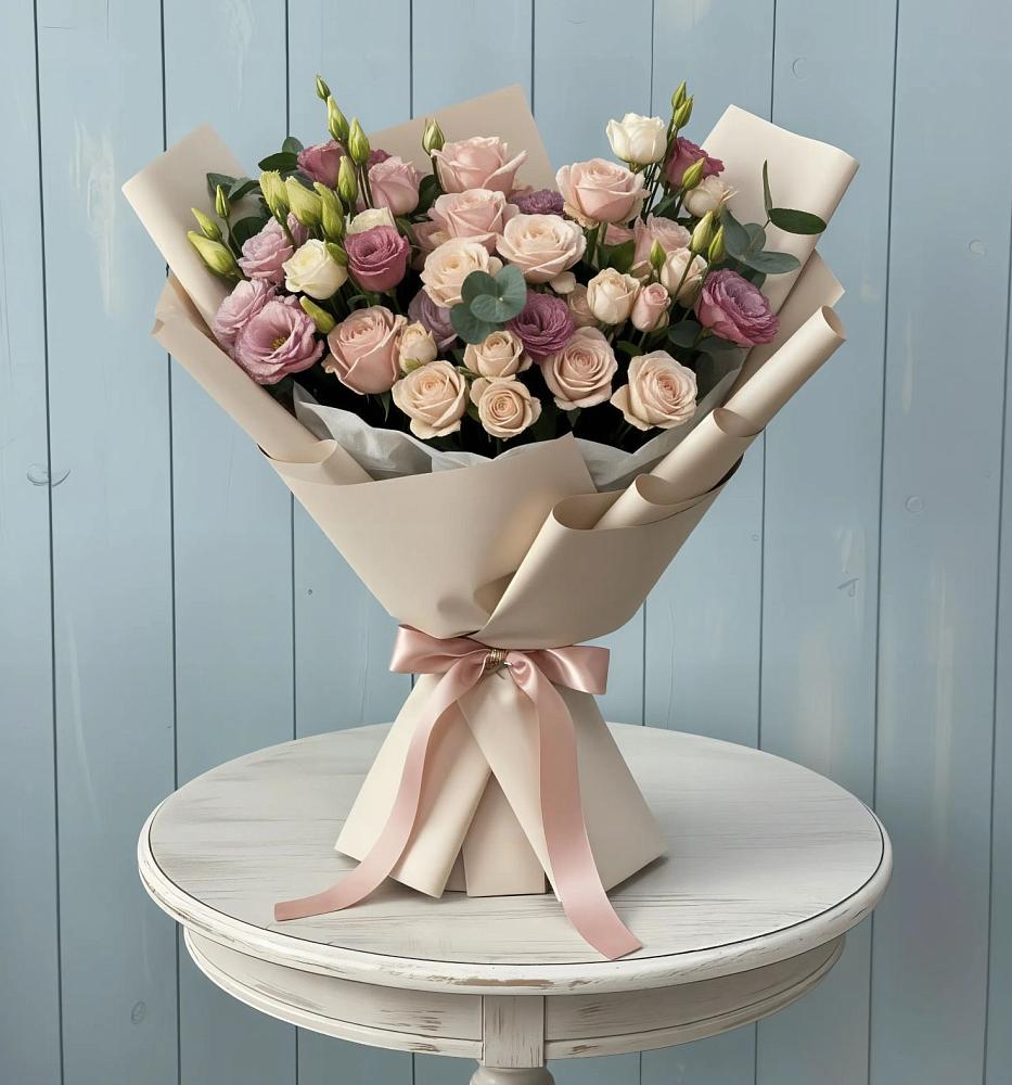 Букет цветов из: Розы и Лизиантусы в Быкогорке