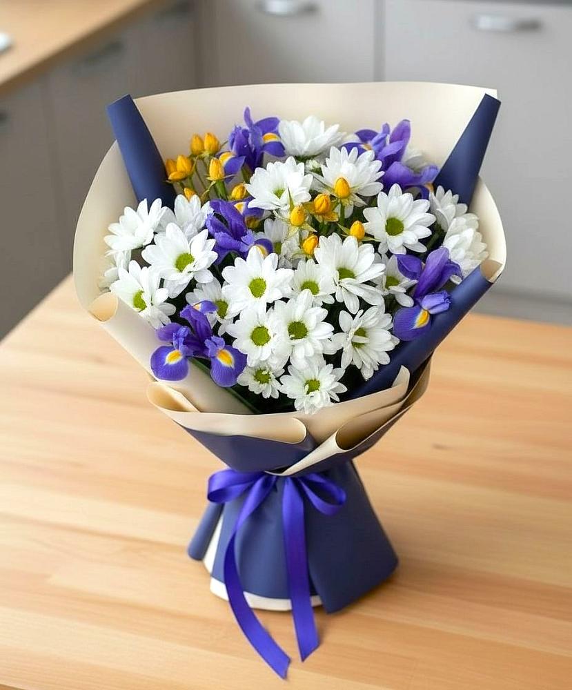 Букет цветов из: Розы, Ирисы и Хризантемы в Быкогорке