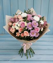 Букет цветов из:  Хризантемы, Розы и Альстромерии в Быкогорке